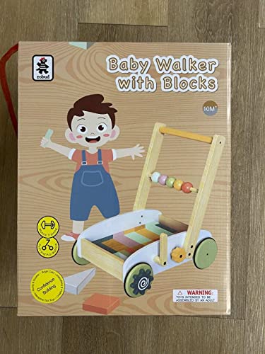 ROBUD Wooden Baby Push Walker, Baby Learning Walking Toys, 1st Birthday 1 2 3 Year Old Boys Girls Gifts, with Wooden Building Block