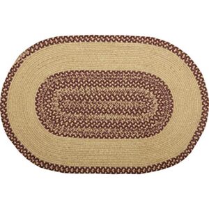 VHC Brands Burgundy Tan Jute Rug Oval Stencil Stars w/Pad 20x30