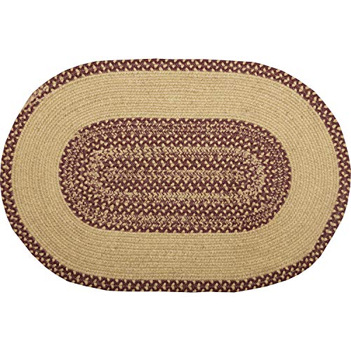 VHC Brands Burgundy Tan Jute Rug Oval Stencil Stars w/Pad 20x30