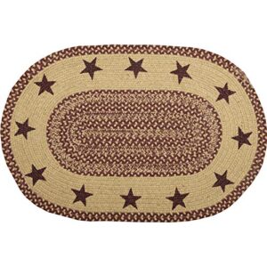 VHC Brands Burgundy Tan Jute Rug Oval Stencil Stars w/Pad 20x30