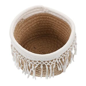 cabilock cotton thread storage basket boho basket with tassel jute color farmhouse small laundry basket table storage braided bin organizer with tassel fringe
