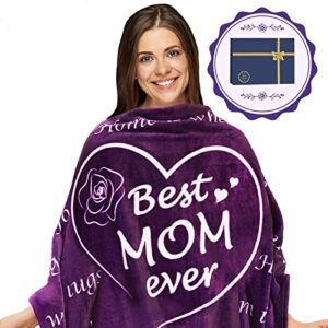 bestsweetie gifts for mom blanket – best mom ever – mom birthday gifts from daughter son mom gifts for women after birth fuzzy throw blankets for mom wife friend 50″x 60″ purple