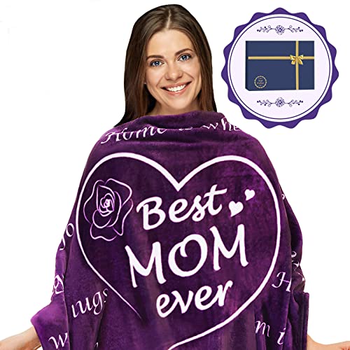 BESTSWEETIE Gifts for Mom Blanket - Best Mom Ever - Mom Birthday Gifts from Daughter Son Mom Gifts for Women After Birth Fuzzy Throw Blankets for Mom Wife Friend 50"x 60" Purple