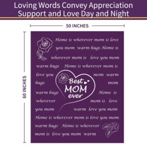 BESTSWEETIE Gifts for Mom Blanket - Best Mom Ever - Mom Birthday Gifts from Daughter Son Mom Gifts for Women After Birth Fuzzy Throw Blankets for Mom Wife Friend 50"x 60" Purple