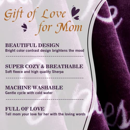 BESTSWEETIE Gifts for Mom Blanket - Best Mom Ever - Mom Birthday Gifts from Daughter Son Mom Gifts for Women After Birth Fuzzy Throw Blankets for Mom Wife Friend 50"x 60" Purple