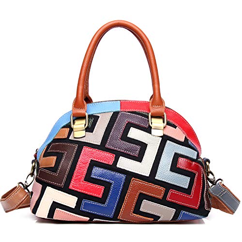 Women Multicolor Shell Bag Genuine Leather Cute Tote Bag Colorful Handbag Purses (Word-Multicoloured-S)