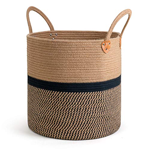 CHICVITA Extra Large Jute Basket with Handles Blanket Basket Home Decor (Set of 2)