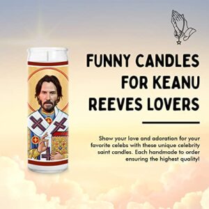 Keanu Celebrity Prayer Candle - Funny Saint Candle - 8 inch Glass Prayer Votive - 100% Handmade in USA - Funny Celebrity Novelty Gift