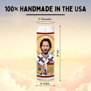 Keanu Celebrity Prayer Candle - Funny Saint Candle - 8 inch Glass Prayer Votive - 100% Handmade in USA - Funny Celebrity Novelty Gift