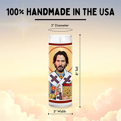 Keanu Celebrity Prayer Candle - Funny Saint Candle - 8 inch Glass Prayer Votive - 100% Handmade in USA - Funny Celebrity Novelty Gift
