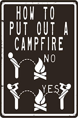 How To Put Out A Campfire 12" x 8" Funny Tin Sign Camping Themed Lake House Cabin RV Trailer Decor Accessory