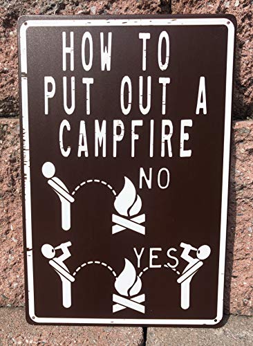 How To Put Out A Campfire 12" x 8" Funny Tin Sign Camping Themed Lake House Cabin RV Trailer Decor Accessory