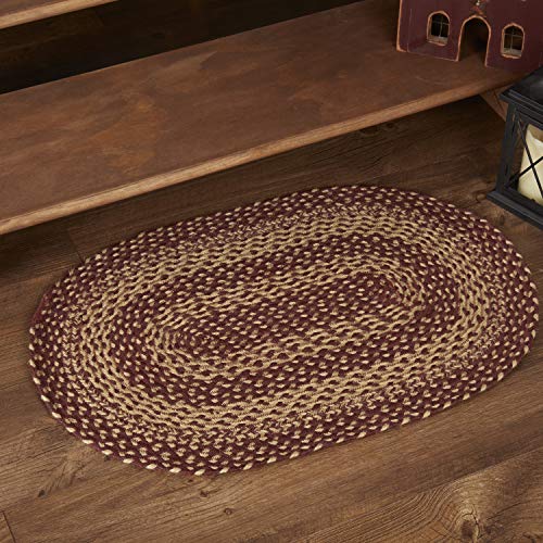 VHC Brands Burgundy Tan Jute Rug Oval w/Pad 20x30