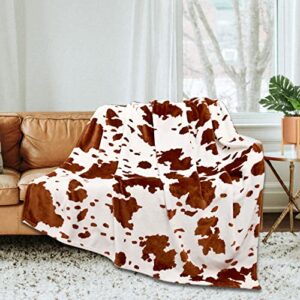 wish tree cow print blanket soft fleece throw blankets with brown cow print for adults bed, couch, sofa (twin size 60 * 80 inches)