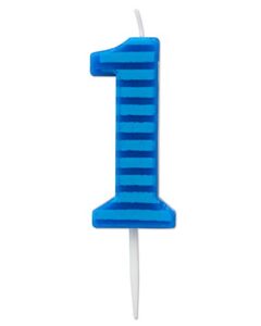 papyrus number 1 birthday candle, blue stripes (1-count)