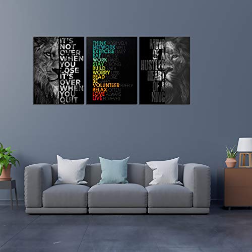 Motivational Office Wall Art Inspirational Canvas Wall Art Hustle Posters Wall Decor Entrepreneur Quote Wall Paintings Picture 3 Pieces Artwork for Bedroom Home Decor Wooden Framed (36”Wx16”H)