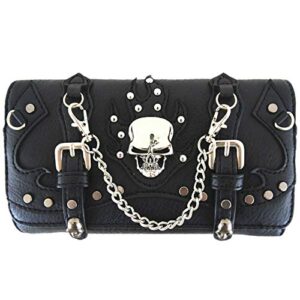 punk gothic chain skull studded women wristlet trifold wallet black