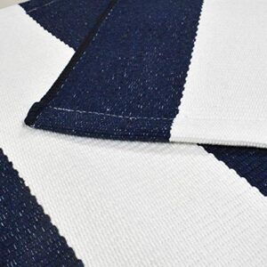 USTIDE Striped Outdoor Rug 2x3 Cotton Navy Blue and White Striped Rugs Washable Hand Woven Outdoor Doormat Layered Doormats for Porch Kitchen Farmhouse