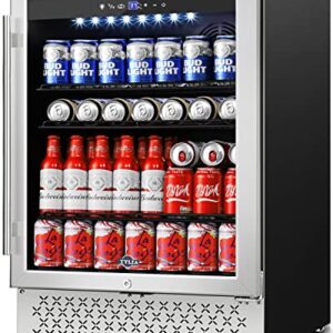 Tylza Beverage Refrigerator 24 Inch, 190 Can Built-in/Freestanding Beverage Cooler Fridge with Glass Door and Advanced Cooling Compressor for Beer and Soda or Wine, Low Noise, 37-64 F