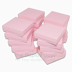 TheDisplayGuys 100-Pack #33 Cotton Filled Cardboard Paper Jewelry Box Gift Case - Pink (3 1/2" x 3 1/2" x 1")