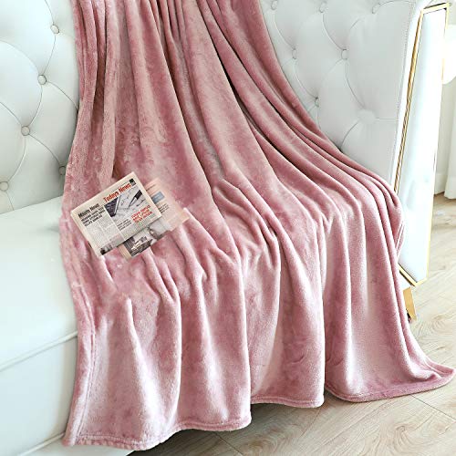 TASTHROW Large Flannel Fleece Throw Blanket, 50×70 Inch - Cozy Lightweight Thick Blanket - All Seasons Suitable for Women, Men and Kids (Pink)