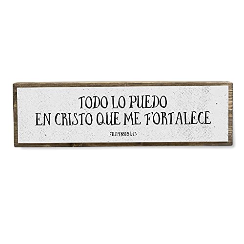 ANVEVO Todo Lo Puedo En Christo Que Me Fortalece – Spanish Bible Verse – mensajes cristianos para decorar - Metal and Wood Sign