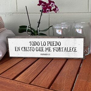 ANVEVO Todo Lo Puedo En Christo Que Me Fortalece – Spanish Bible Verse – mensajes cristianos para decorar - Metal and Wood Sign