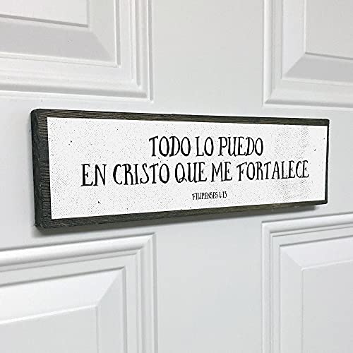 ANVEVO Todo Lo Puedo En Christo Que Me Fortalece – Spanish Bible Verse – mensajes cristianos para decorar - Metal and Wood Sign