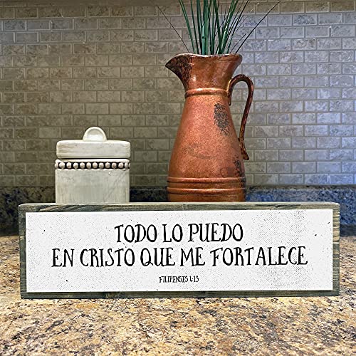 ANVEVO Todo Lo Puedo En Christo Que Me Fortalece – Spanish Bible Verse – mensajes cristianos para decorar - Metal and Wood Sign