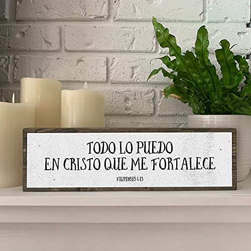 ANVEVO Todo Lo Puedo En Christo Que Me Fortalece – Spanish Bible Verse – mensajes cristianos para decorar - Metal and Wood Sign