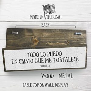 ANVEVO Todo Lo Puedo En Christo Que Me Fortalece – Spanish Bible Verse – mensajes cristianos para decorar - Metal and Wood Sign