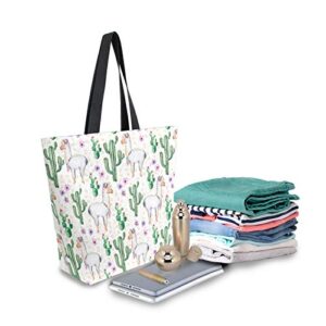 Canvas Shoulder Bag Llama Cactus Flower Large Tote Handbag Travel Satchel for Women Girls