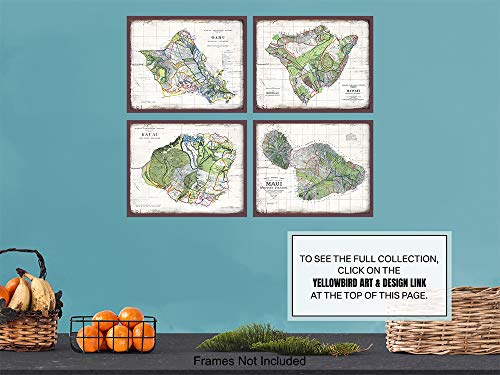 Rustic Hawaii Wall Decor Set - 8x10 Vintage Hawaiian Islands Decoration of Maui, Kauai, Oahu for Beach House, Ocean Home, Living Room, Office, Bedroom - Unique Gift for Tropical Art Fans - UNFRAMED