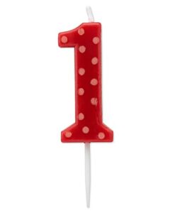 papyrus number 1 birthday candle, red polka dots (1-count)