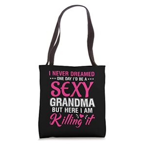 i am sexy grandma killing it funny family matching outfit tote bag