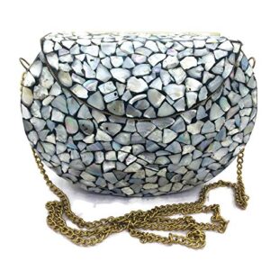 Women/Girls Bridal metal Sea shell clutch party sling bag Ethnic Indian Handmade mosaic metal bag