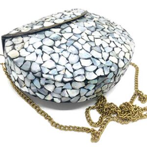 Women/Girls Bridal metal Sea shell clutch party sling bag Ethnic Indian Handmade mosaic metal bag