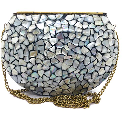 Women/Girls Bridal metal Sea shell clutch party sling bag Ethnic Indian Handmade mosaic metal bag