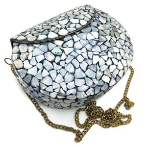 Women/Girls Bridal metal Sea shell clutch party sling bag Ethnic Indian Handmade mosaic metal bag