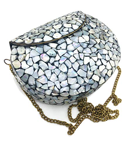 Women/Girls Bridal metal Sea shell clutch party sling bag Ethnic Indian Handmade mosaic metal bag