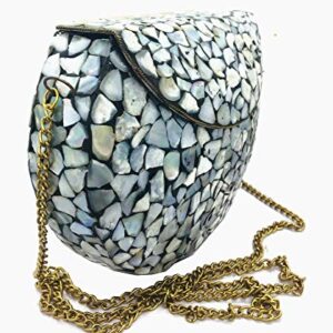 Women/Girls Bridal metal Sea shell clutch party sling bag Ethnic Indian Handmade mosaic metal bag