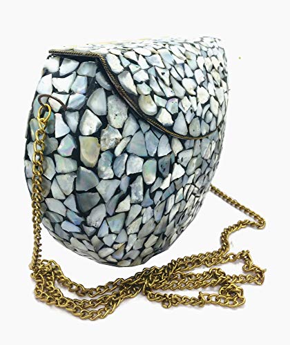 Women/Girls Bridal metal Sea shell clutch party sling bag Ethnic Indian Handmade mosaic metal bag