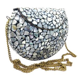 Women/Girls Bridal metal Sea shell clutch party sling bag Ethnic Indian Handmade mosaic metal bag