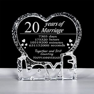 kwood customized engraved heart-shaped crystal, 20 year 20th anniversary wedding gifts for couples wife girlfriend husband boyfriend (20th anniversary)