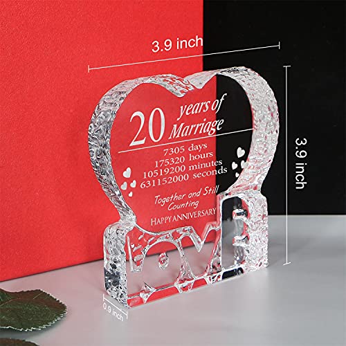 KWOOD Customized Engraved Heart-Shaped Crystal, 20 Year 20th Anniversary Wedding Gifts for Couples Wife Girlfriend Husband Boyfriend (20th Anniversary)