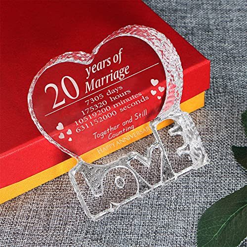 KWOOD Customized Engraved Heart-Shaped Crystal, 20 Year 20th Anniversary Wedding Gifts for Couples Wife Girlfriend Husband Boyfriend (20th Anniversary)