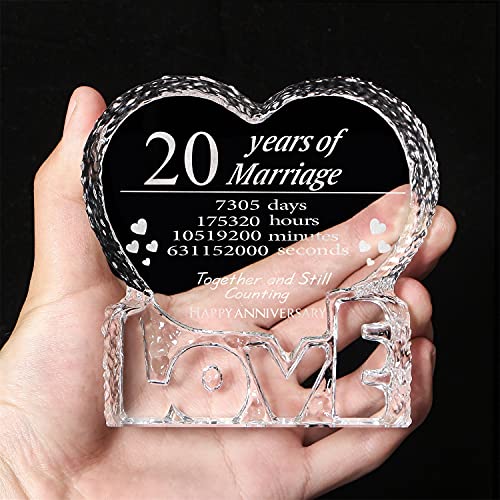 KWOOD Customized Engraved Heart-Shaped Crystal, 20 Year 20th Anniversary Wedding Gifts for Couples Wife Girlfriend Husband Boyfriend (20th Anniversary)