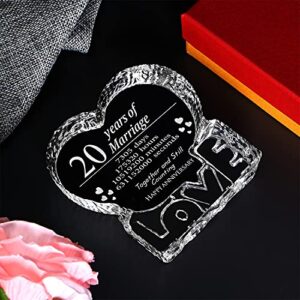 KWOOD Customized Engraved Heart-Shaped Crystal, 20 Year 20th Anniversary Wedding Gifts for Couples Wife Girlfriend Husband Boyfriend (20th Anniversary)