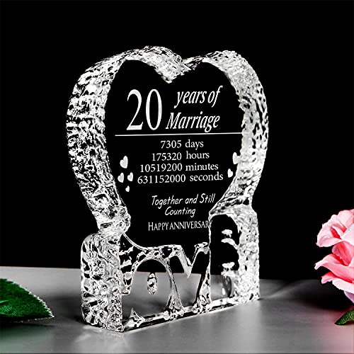 KWOOD Customized Engraved Heart-Shaped Crystal, 20 Year 20th Anniversary Wedding Gifts for Couples Wife Girlfriend Husband Boyfriend (20th Anniversary)