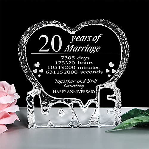 KWOOD Customized Engraved Heart-Shaped Crystal, 20 Year 20th Anniversary Wedding Gifts for Couples Wife Girlfriend Husband Boyfriend (20th Anniversary)